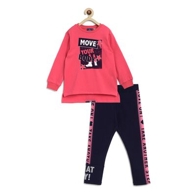 Girls Dark Blue Printed Sweatshirt with Leggings Set